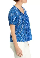 Petite Pintuck Printed Peasant Top