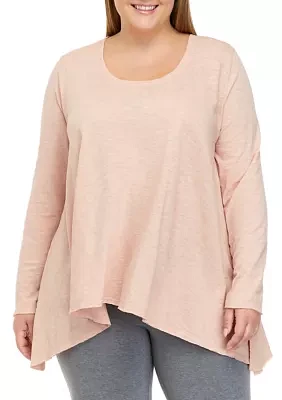 Plus Long Sleeve Drape Top with Side Slits