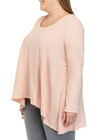 Plus Long Sleeve Drape Top with Side Slits