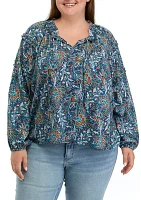 Plus Ruffle Sleeve Printed Peasant Top