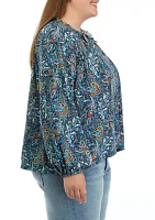 Plus Ruffle Sleeve Printed Peasant Top