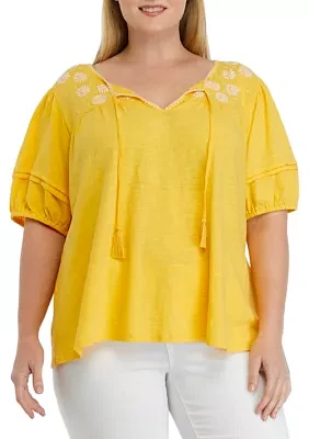 Plus Puff Sleeve Peasant Top