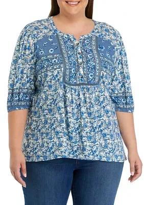 Plus Puff Sleeve Printed Top