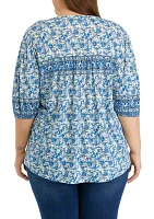 Plus Puff Sleeve Printed Top