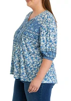 Plus Puff Sleeve Printed Top