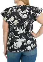 Plus Flutter Sleeve Printed Top