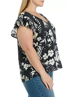 Plus Flutter Sleeve Printed Top