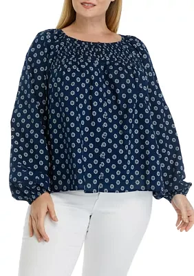 Plus Pintuck Printed Blouse