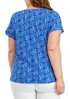 Plus Printed Split Neck T-Shirt