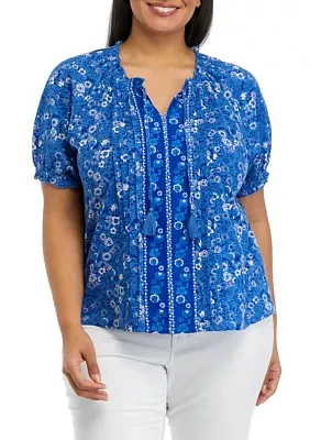 Plus Pintuck Peasant Top