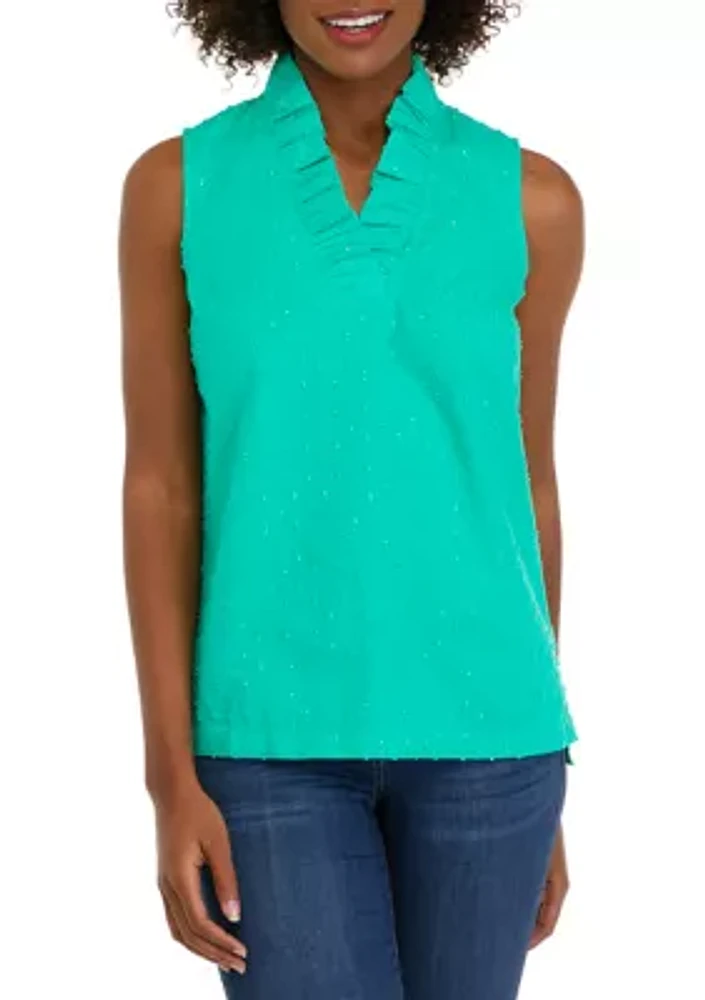 Women's Sleeveless Ruffled V-Neck Top