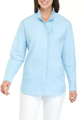 Women's Long Sleeve Poplin Ruffle Top