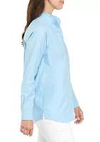 Women's Long Sleeve Poplin Ruffle Top