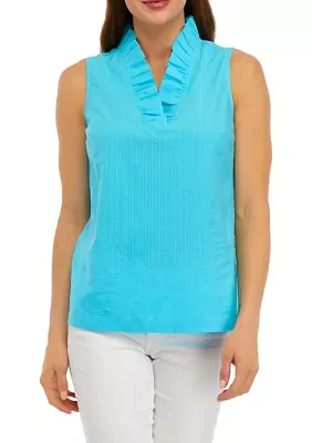 Women's Sleeveless Ruffled Crossover V-Neck Top