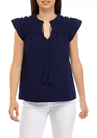 Women's Short Sleeve Smock Yoke Top