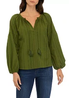 Women's Long Sleeve Drop Shoulder Peasant Top