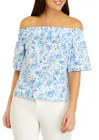 Women's Short Puff Sleeve Floral Print Top