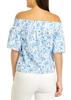 Women's Short Puff Sleeve Floral Print Top