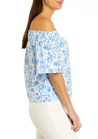 Women's Short Puff Sleeve Floral Print Top