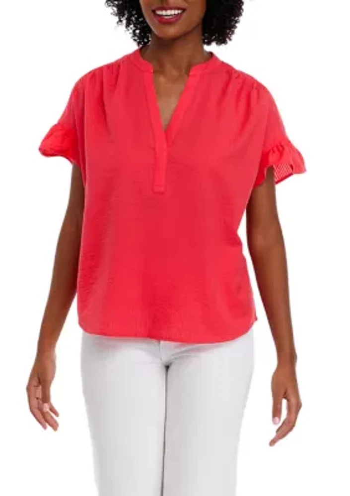 Women's Flutter Sleeve Split Neck Top