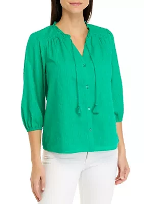 Women's 3/4 Sleeve Ruffle Peasant Top