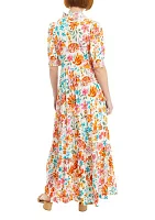 Women's Smocked Printed Ruffle Neck Dress