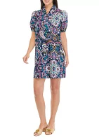 Women's Puff Sleeve Printed Ruffle Neck Dress