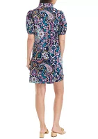 Women's Puff Sleeve Printed Ruffle Neck Dress