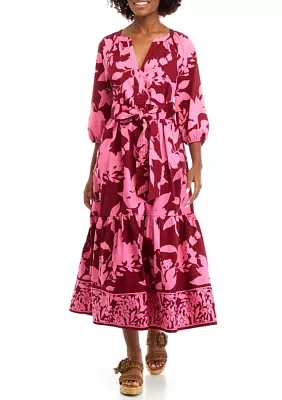 Women's 3/4 Sleeve Printed Peasant Dress