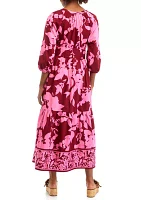 Women's 3/4 Sleeve Printed Peasant Dress