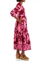 Women's 3/4 Sleeve Printed Peasant Dress