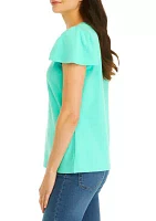 Women's Ribbed Knit Flutter Sleeve Top