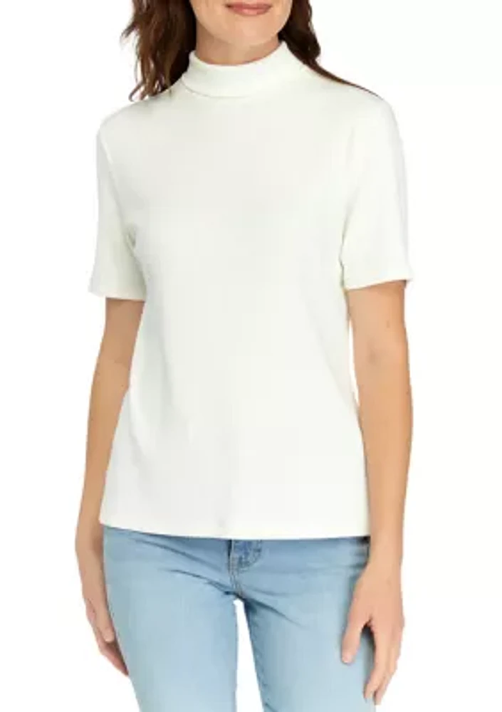 Women's Short Sleeve Ribbed Turtleneck Top