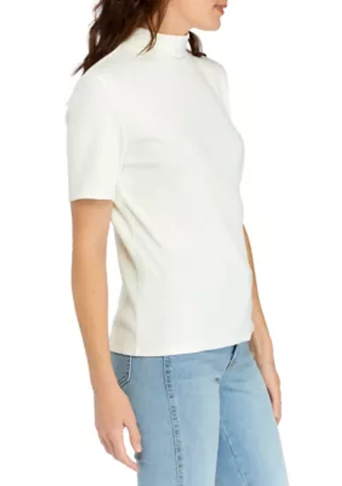 Women's Short Sleeve Ribbed Turtleneck Top