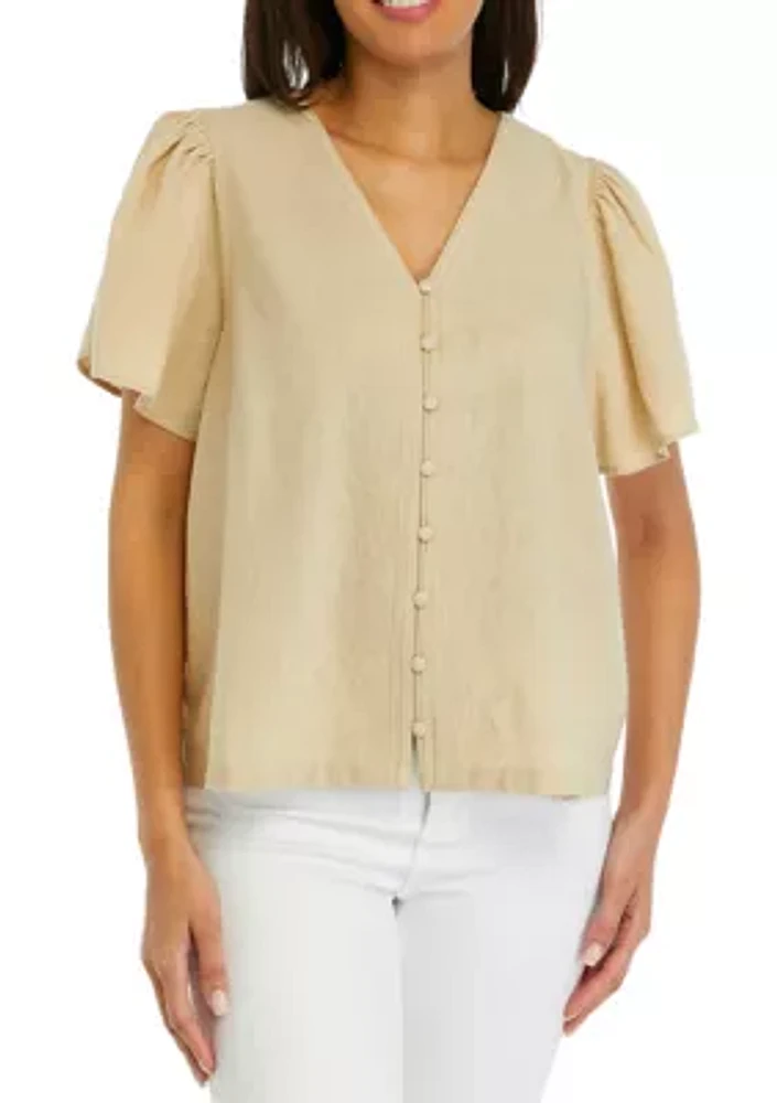 Women's Embroidered Button Front Top