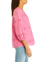 Women's Solid Eyelet Peasant Top