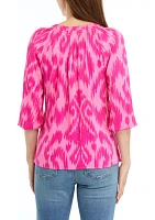 Women's Printed Split Neck Peasant Top