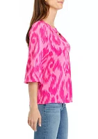 Women's Printed Split Neck Peasant Top