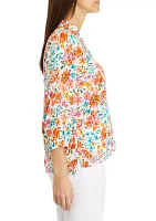 Women's Ruffle Neck Printed Top