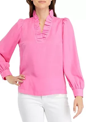 Women's Solid Ruffle Neck Top