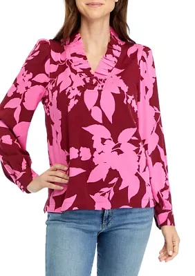 Women's Ruffle Neck Printed Top