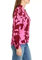 Women's Ruffle Neck Printed Top