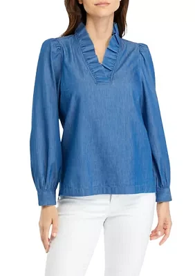 Women's Solid Ruffle Neck Top