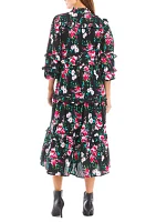 Women's Long Ruffle Sleeve Printed Dress