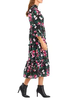 Women's Long Ruffle Sleeve Printed Dress