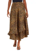 Women's Midi Satin Printed Wrap Skirt