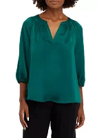 Women's Solid Satin Peasant Top