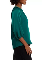 Women's Solid Satin Peasant Top