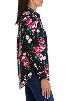 Women's Button Front Printed Blouse