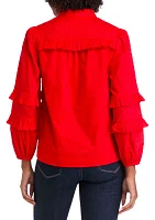 Women's Solid Ruffle Sleeve Top